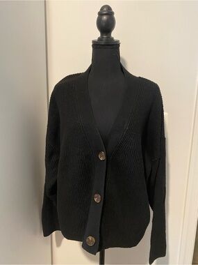Women's Black V-Neck Button Cardigan Sweater